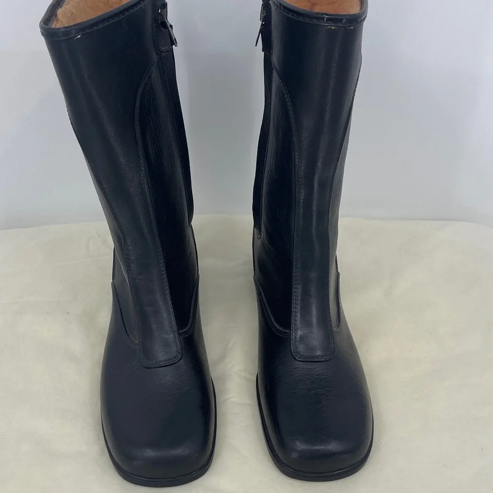 Black RUBBER Women's RAIN Boots SIZE 8 FLEESE LINED SIDE ZIPPER
